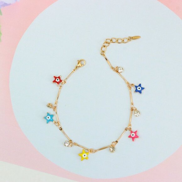 "Colorful Evil Eye Star Rose Gold Anklet for Women and Girls, XPAL1075 - Picture 4 of 11